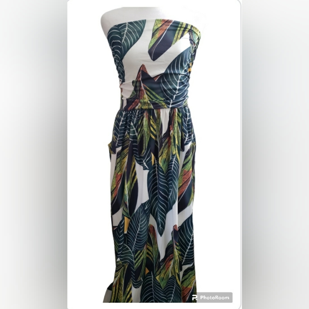 Kojooin Strapless Woman's Colorful Tropical Dress - Size M